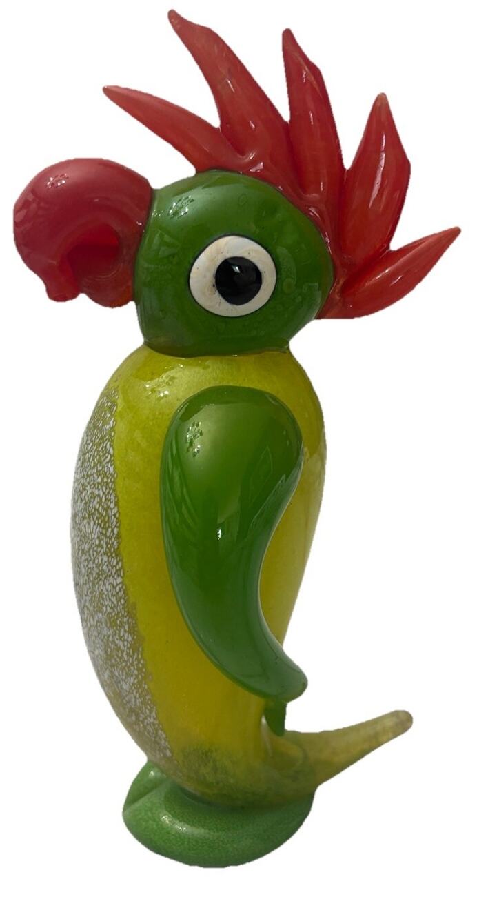 Murano Art Glass Parrot Bird Multicolored Decor Sculpture Figurine 9”H